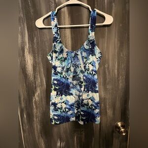 White House Black Market Blue Floral Tank Top